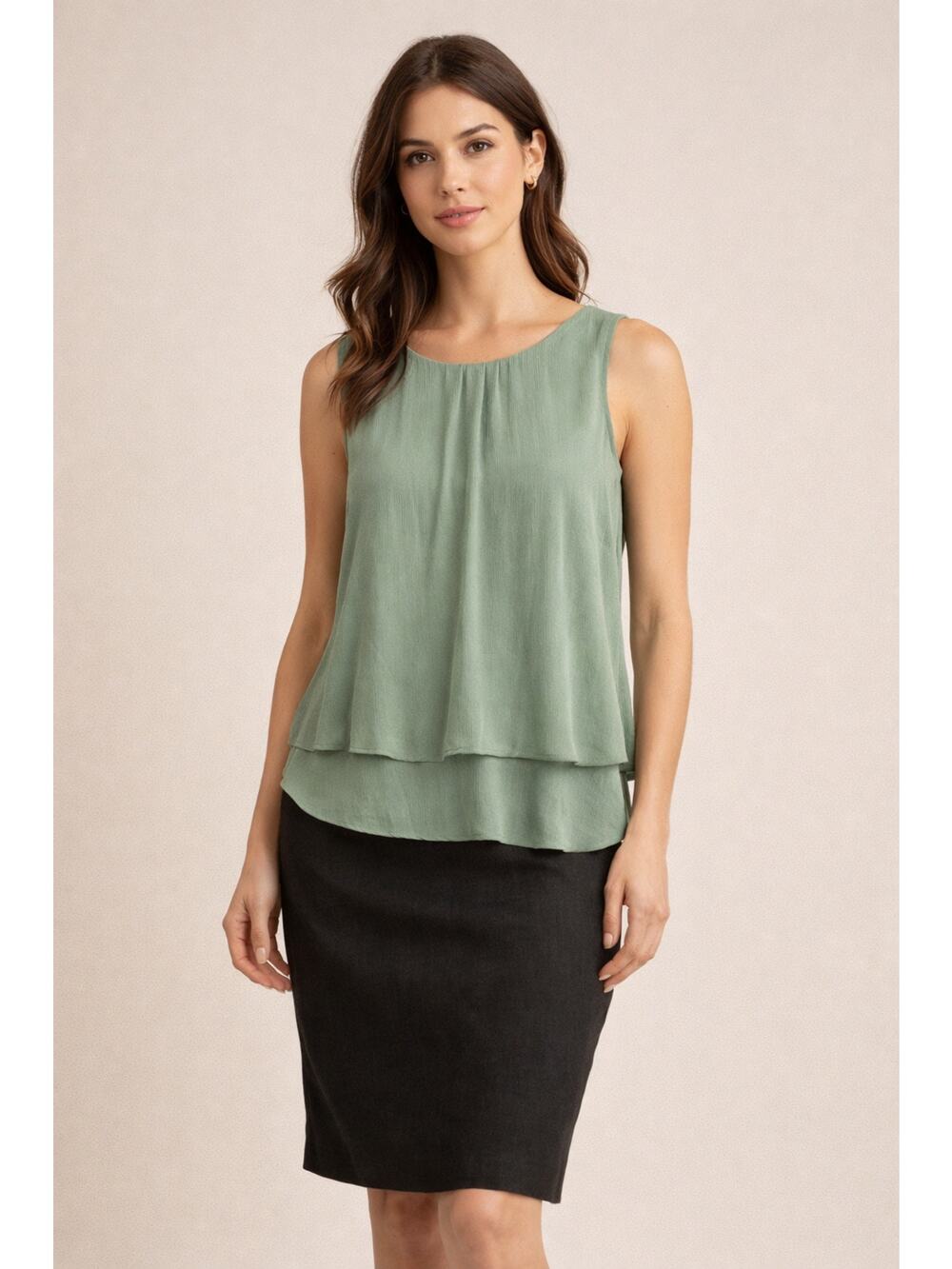 Womenes J.Crew Sleeveless Tierrd Top Size 10 Green Crepe Viscose